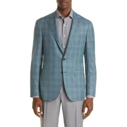 Canali Kei Plaid Wool Sport Coat, Size 40 Us / 50 Eu Regular in Blue/Green at Nordstrom found on Bargain Bro from Nordstrom Canada for USD $957.97
