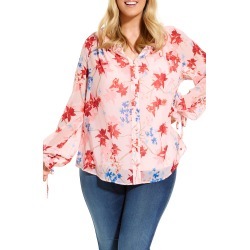 Plus Size Women's Estelle Blush Spring Bloom Long Sleeve Chiffon Blouse