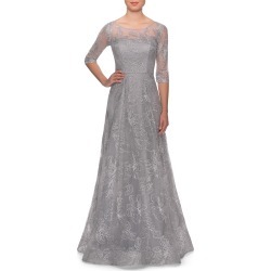 Women's La Femme Sequin Embroidered A-Line Gown
