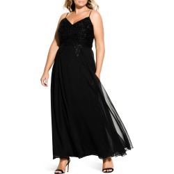 Plus Size Women's City Chic Divine Sequin Bodice Gown, Size Small - Black