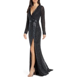 Women's MAC Duggal Long Sleeve Beaded Gown, Size 4 - Black