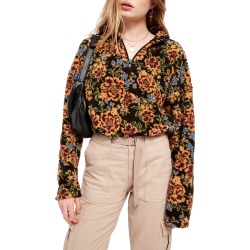Women's Bdg Urban Outfitters Burg Floral Fleece Quarter Zip Crop Pullover, Size Small - Red