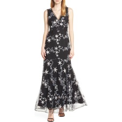 Women's Foxiedox Astra Embroidered Evening Gown, Size Large - Black