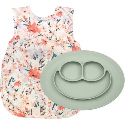 Infant Ezpz Peachy Dreams Bib Apron & Mini Silicone Feeding Mat, Size One Size - Green