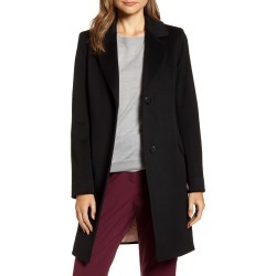 Women's Fleurette Notched Collar Wool Walker Coat, Size 14 - Black