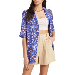Open Edit Satin Camp Shirt, Size Large in Blue Dazzle Zoe Dot at Nordstrom found on Bargain Bro from Nordstrom Canada for USD $34.06
