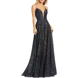 Women's MAC Duggal Multicolor Lattice Sequin Gown, Size 4 - Black