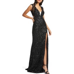 Women's MAC Duggal Side Cutout Sequin Gown, Size 4 - Black