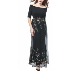 Women's Kimi And Kai Willow Off The Shoulder Maternity Gown, Size Large - Black