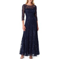 Women's Tahari Sequin Embroidered A-Line Gown