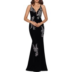 Women's Xscape Embroidered Velvet Trumpet Gown
