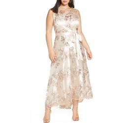 Plus Size Women's Tahari Embroidered Mesh Gown