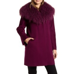 Women's Fleurette Wool Coccon Coat With Genuine Lamb Fur Trim, Size 8 - Purple (Nordstrom Exclusive)