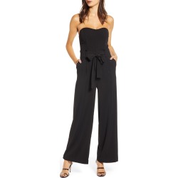 Women's J.o.a. Strapless Wide Leg Jumpsuit, Size Small - Black
