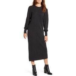 Women's Lucky Brand Pointelle Yoke Long Sleeve Cotton Midi Sweater Dress, Size Medium - Grey