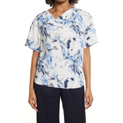 Nordstrom Drape Neck Short Sleeve Top, Size Medium in Ivory- Blue Watercolor at Nordstrom found on Bargain Bro from Nordstrom Canada for USD $23.89