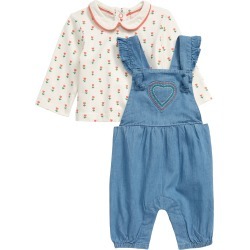 Infant Girl's Mini Boden Top & Chambray Overalls Set