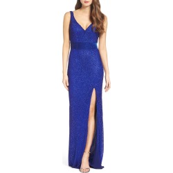 Women's MAC Duggal Beaded Mesh Gown, Size 4 - Blue