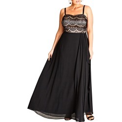 Plus Size Women's City Chic Eyelash Ebony Lace & Chiffon Gown
