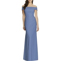 Women's Dessy Collection Off The Shoulder Crepe Gown, Size 0 - Blue