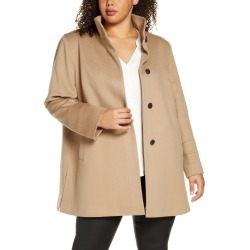 Plus Size Women's Fleurette Stand Collar Wool Car Coat, Size 16W - Brown