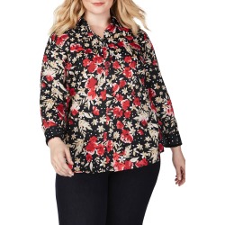 Plus Size Women's Foxcroft Ava Festive Floral Print Shirt