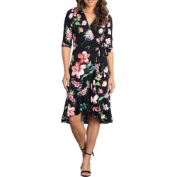 Kiyonna Flirty Flounce Floral Print Wrap Dress in Midnight Meadow at Nordstrom, Size X-Small found on Bargain Bro from Nordstrom for USD $74.48