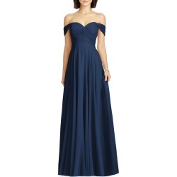 Women's Dessy Collection Lux Ruched Off The Shoulder Chiffon Gown, Size 0 - Blue