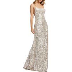 Women's MAC Duggal Sequin Strappy Back Gown, Size 10 - Metallic