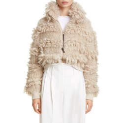 Women's Brunello Cucinelli Stand Collar Mohair Stripe Cardigan, Size Large - Beige