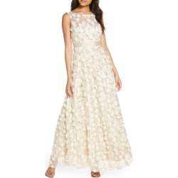 Women's Eliza J 3D Floral Gown, Size 14 - Beige