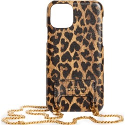 Saint Laurent Leopard Heart Print Iphone 11 Pro Leather Case On A Chain - Brown