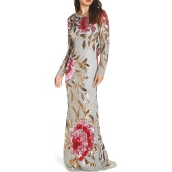 Women's MAC Duggal Drape Back Floral Sequin Gown, Size 4 - Grey