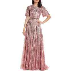 Women's MAC Duggal Sequin Stripe Gown, Size 4 - Pink