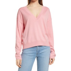 Open Edit Deep V-Neck Cotton Blend Sweater, Size X-Large in Pink Peony at Nordstrom found on Bargain Bro from Nordstrom Canada for USD $13.89