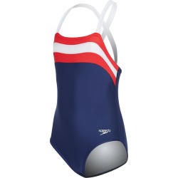 Speedo Girls' Color Blocked One Piece Swimsuit Big Kid - Red/White/Blue 7 - Swimoutlet.com