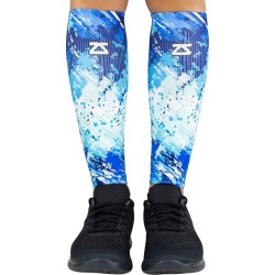 Zensah Abstract Paint Compression Leg Sleeves Pair - Blues S/M Size Small/Medium - Swimoutlet.com
