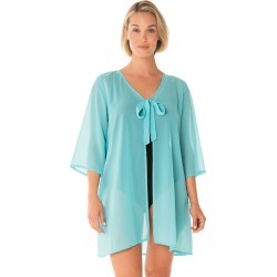 Penbrooke Take Cover Poly Georgette Tie Front Up Dress - Turquoise Large Polyester - Swimoutlet.com