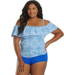 Fit4U Women's Plus Size Dye It Off The Shoulder Tankini Top C Cup - Blue 22W - Swimoutlet.com found on Bargain Bro from Swim Outlet for USD $40.01