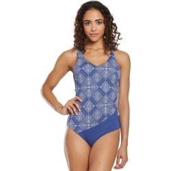 Amoena Mastectomy Macau Scoop Neck One Piece Swimsuit B/C Cup - Marlin Blue/White 14B - Swimoutlet.com