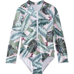 Seafolly Girls' Palm Beach Long Sleeve One Piece Swimsuit Big Kid - Moss 1 - Swimoutlet.com
