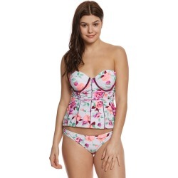 Betsey Johnson Prisoner Of Love Underwire Bump Me Up Tankini Top - White/Multi Small Nylon/Spandex - Swimoutlet.com
