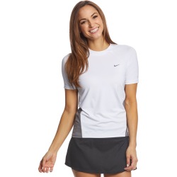Nike Women's Dri-Fit Short Sleeve Shirt Hydroguard - White Large Polyester/Spandex - Swimoutlet.com