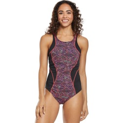 Amoena Mastectomy Orlando High Neck One Piece Swimsuit B/C Cup - Black/Pink 20C Polyester - Swimoutlet.com