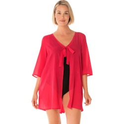 Penbrooke Take Cover Poly Georgette Tie Front Up Dress - Fuchsia Pink Xl Polyester - Swimoutlet.com