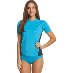 Nike Women's Dri-Fit Short Sleeve Shirt Hydroguard - Light Blue Fury X-Small Polyester/Spandex - Swimoutlet.com