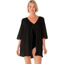 Penbrooke Take Cover Poly Georgette Tie Front Up Dress - Black Small Polyester - Swimoutlet.com