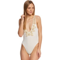 Somedays Lovin Sun Sway Crochet One Piece Swimsuit - Ivory Small Lycra® - Swimoutlet.com