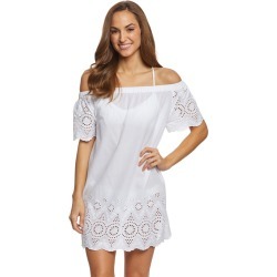 Ralph Lauren Lauren Off Shoulder Shift Dress - White Medium Cotton - Swimoutlet.com