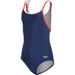 Speedo Girls' Crossback One Piece Swimsuit Big Kid - Red/White/Blue 7 Nylon/Spandex - Swimoutlet.com